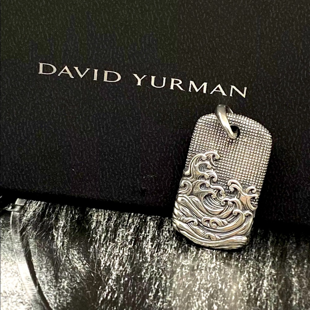 DAVID YURMAN Men Waves Collection Sterling Silver Small Tag 25mm